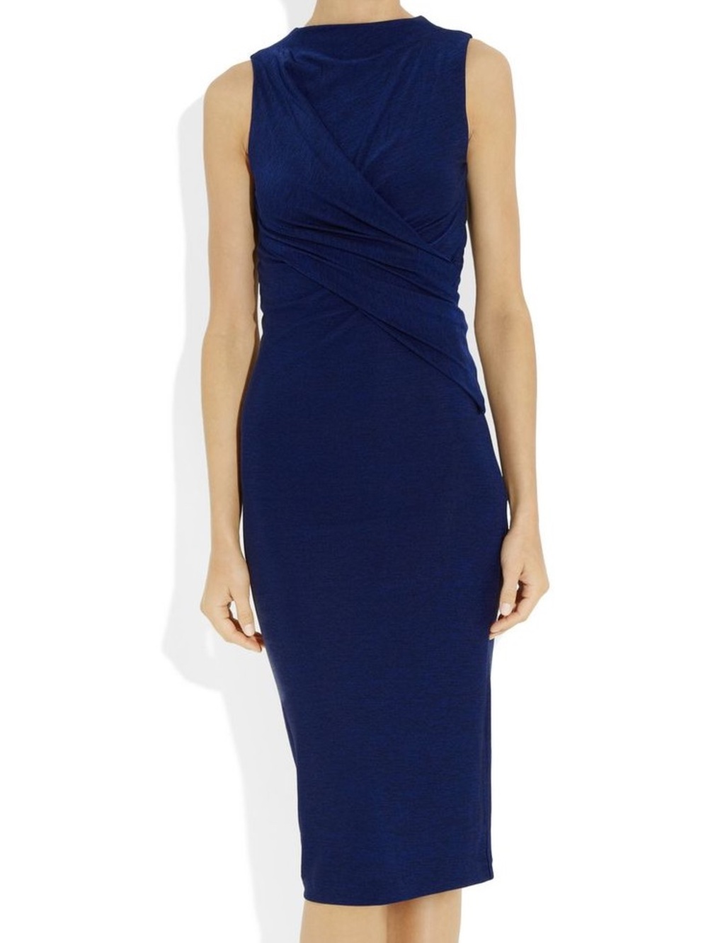 T By Alexander Wang Midi Sleeveless Navy Sheath Dress Draped Waist Sleeveless